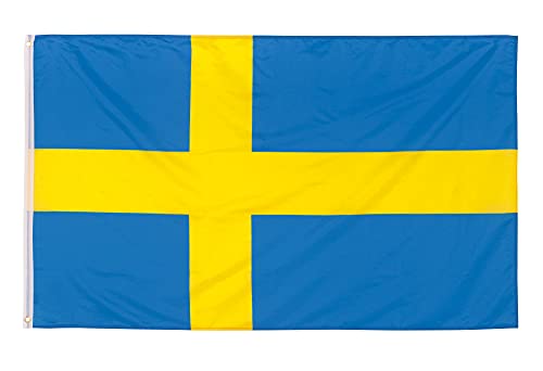 Aricona Schweden Flagge - Schwedische Nationalflagge mit Messing-Ösen - 90 x 150 cm - Wetterfeste Fahnen für Fahnenmast - 100% Polyester