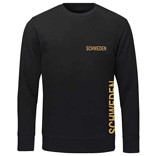 VIMAVERTRIEB® Sweatshirt Schweden - Brust & Seite - Druck: Gold metallik - Shirt Pullover Pulli Fußball Fanartikel Fanshop - Größe: XXL schwarz
