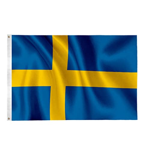 150x90cm Schwedische Flagge, Schweden Fahne mit 2 Metallösen für den Innen- und Außenbereich, Schweden Nationalflagge in leuchtenden Farben, dekoriert bei Sportveranstaltungen, Partys, Paraden