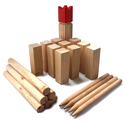Ocean 5 Kubb - Original Wikinger Spiel | Premium Holzspiel im Stoffbeutel mit massiven Figuren | Schwedenschach Holz Outdoor Spiel Wurf Schach Spiele | Kubb Spiel für Kinder und Erwachsene |