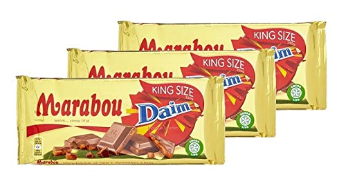 Marabou Daim Schokolade 250 g - zartschmelzende Milchschokolade mit Mandelkaramellstückchen - einzigartig leckere schwedische Süßigkeit - Daim, 3er Pack, (3x250g)