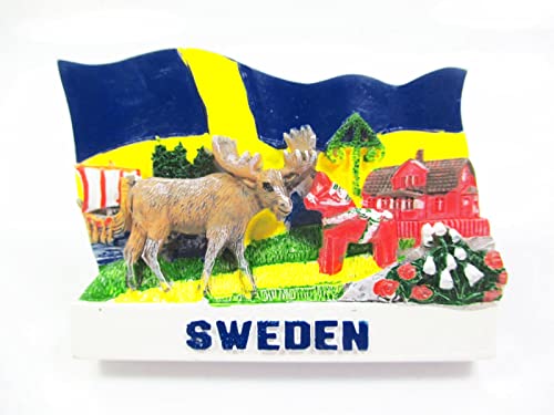 Schweden Poly Magnet Souvenir Skandinavien Dalapferd Elch Flagge Schiff