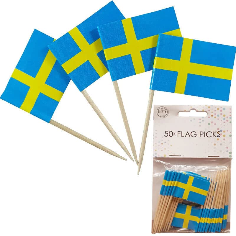 50 Stück * Flaggenpicker + Zahnstocher * für Party und Länderparty | Flag Picks Deko Dekoration Partydeko Fahne Flaggen Länder, Edition: Schweden