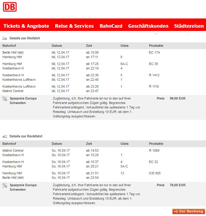 BahnAnreise nach Schweden