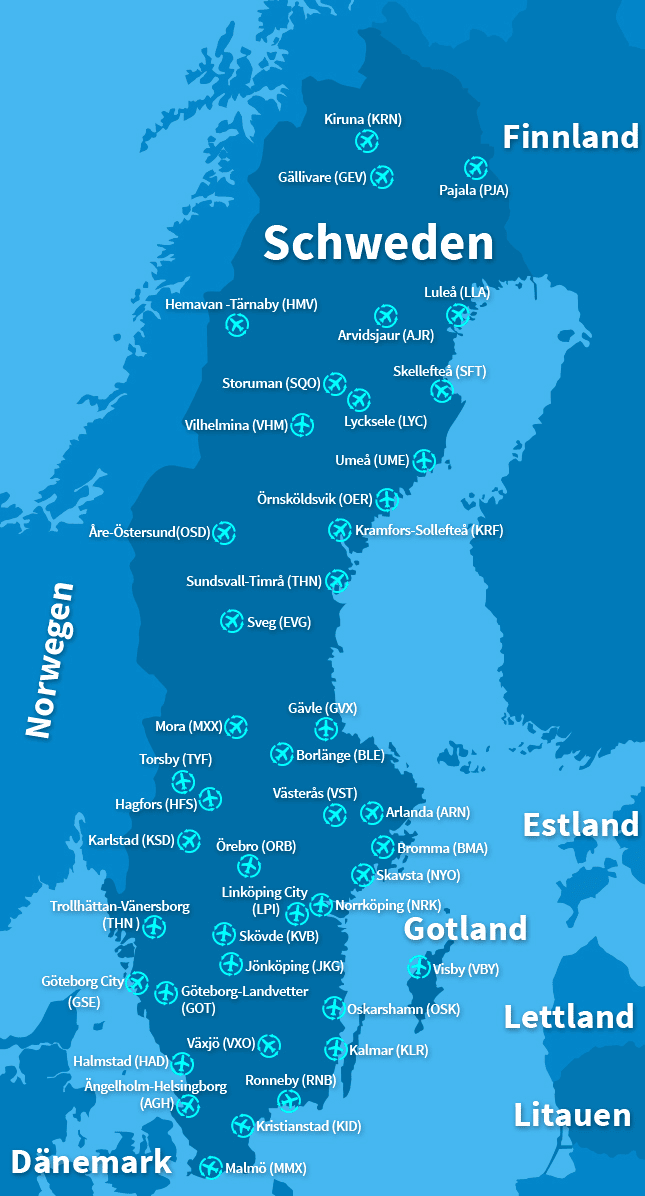 Flughäfen in Schweden: Übersicht aller Airports